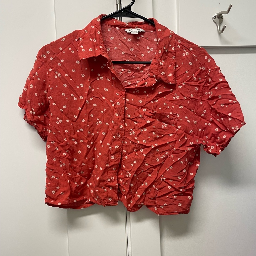 American Eagle Outfitters Red Floral Button Down Shirt